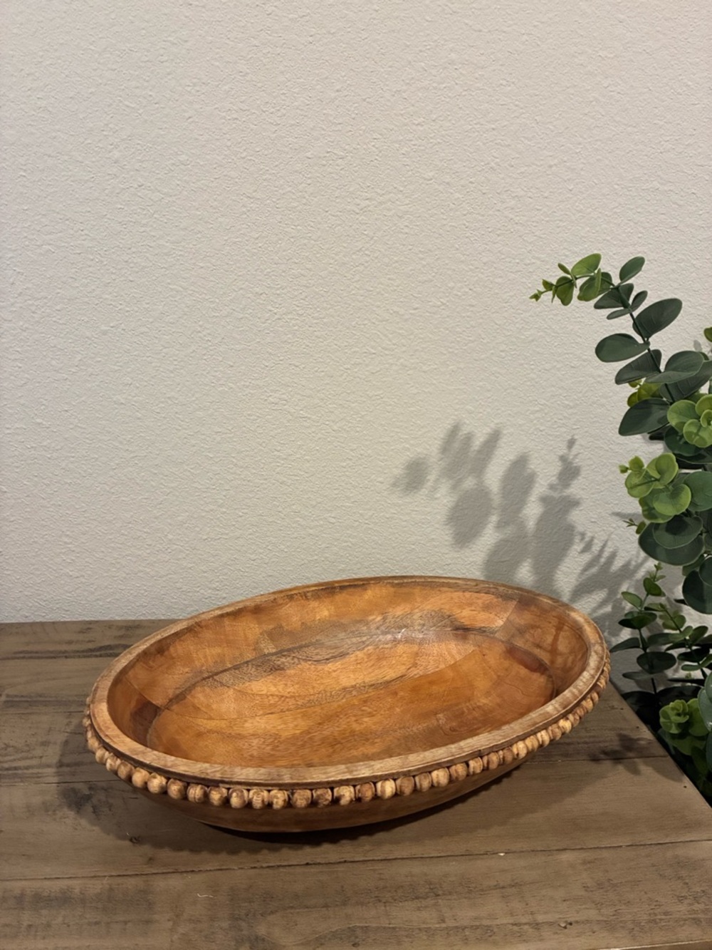 Decorative Wood Bowl with Beading.